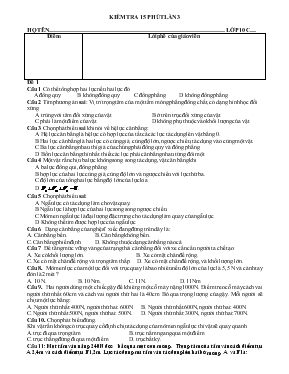 Kiểm tra 15 phút lần 3 môn vật lý 10